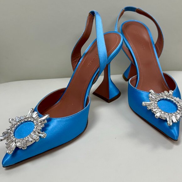 Amina Muaddi Shoes - Amina Muaddi Begum Slingback Pumps (Light Blue, 36.5)